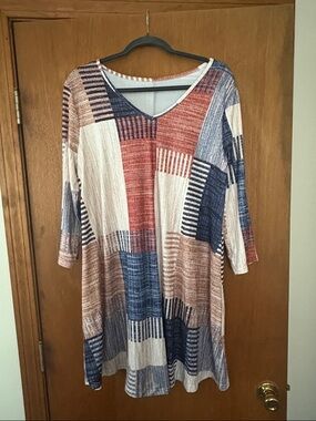 SHEIN Multi-Color Patchwork V-Neck Midi Dress